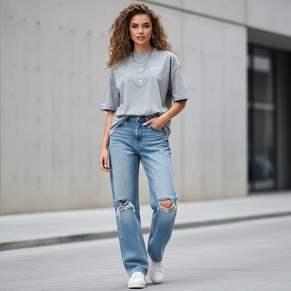 Women's Premium Oversized High Neck Tee